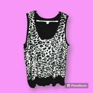 Coco Roja Black & Gray Animal Print Sleeveless Sweater Vest Top Size Large
